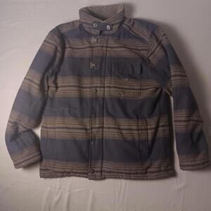 XL ROARK Axeman Jacket Wool Blend Sherpa Lined Coat Navy Blue Striped Outerwear